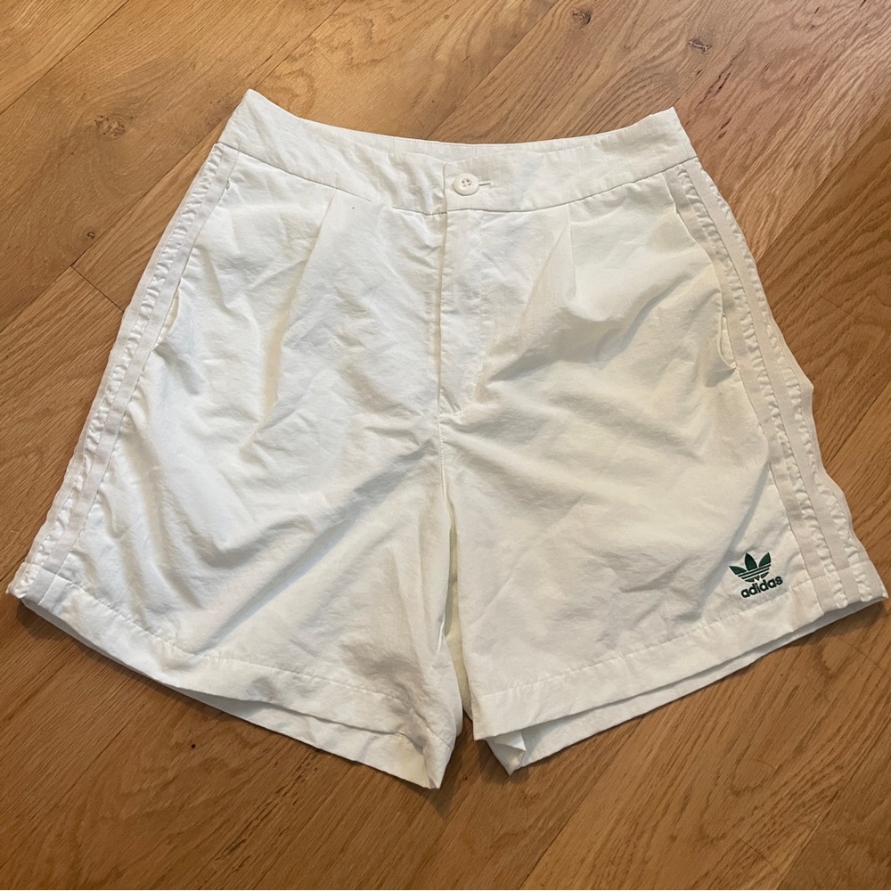 Adidas Originals Tennis Luxe: White High Waisted Pleated Shorts